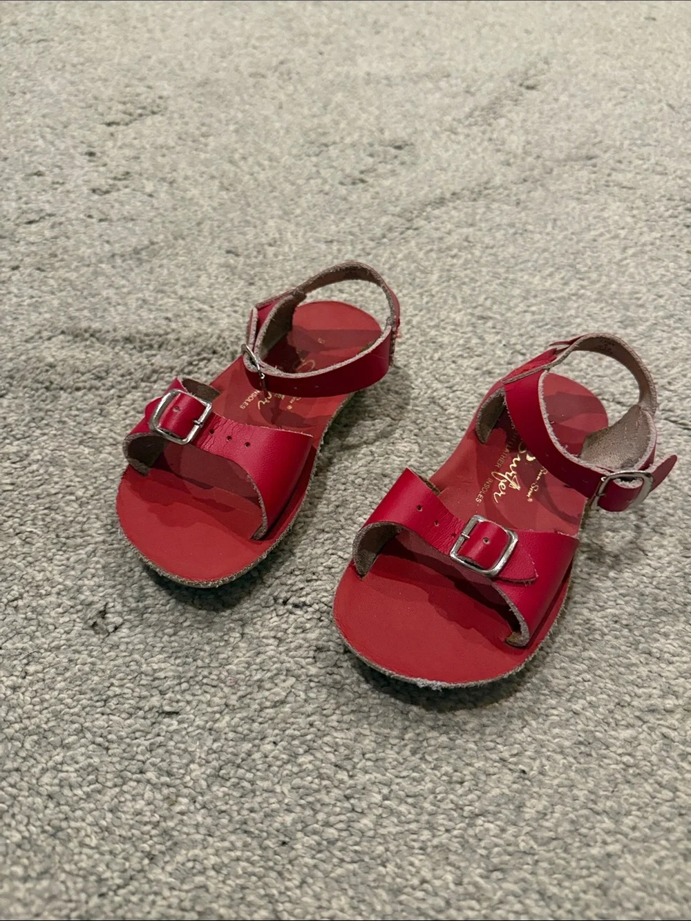 Adjustable Red Leather Kids Sandals with Buckle Straps
